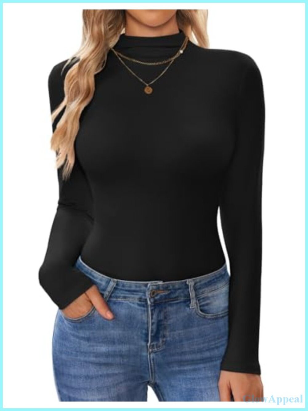 Women Long Sleeve Mock Neck Turtleneck Top Stretch Layering Shirt